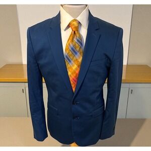Express Extra Slim Sz 40R Blue Suit Jacket Blazer Sport Coat Stretch Poly Cotton